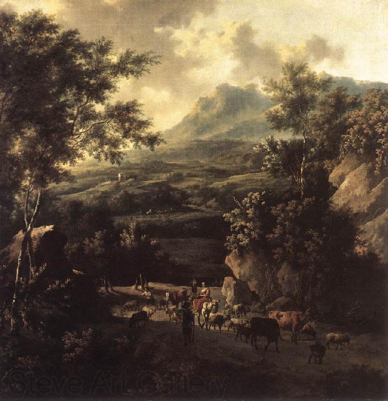 MOUCHERON, Frederick de Mountain Scene with Herd of Cattle ag